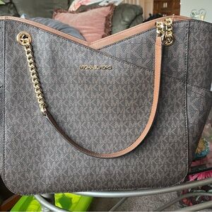 Michael Kors Brown and Gold Shoulder Bag with Chain Detail